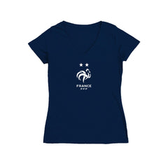 France National Team Vive La Fete Women's Color Badge V-Neck Fitted T-Shirts - Navy