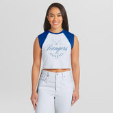 Texas Rangers WEAR by Erin Andrews Women's Cooperstown Cropped Raglan Tank Top On Sale