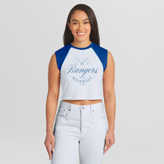 Texas Rangers WEAR by Erin Andrews Women's Cooperstown Cropped Raglan Tank Top On Sale