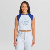 Kansas City Royals WEAR by Erin Andrews Women's Cooperstown Cropped Raglan Tank Top On Sale