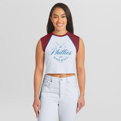 Philadelphia Phillies WEAR by Erin Andrews Women's Cooperstown Cropped Raglan Tank Top discount