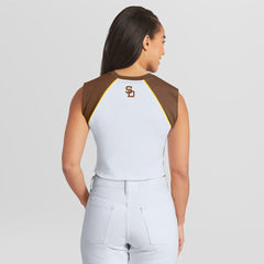San Diego Padres WEAR by Erin Andrews Women's Cooperstown Cropped Raglan Tank Top Online