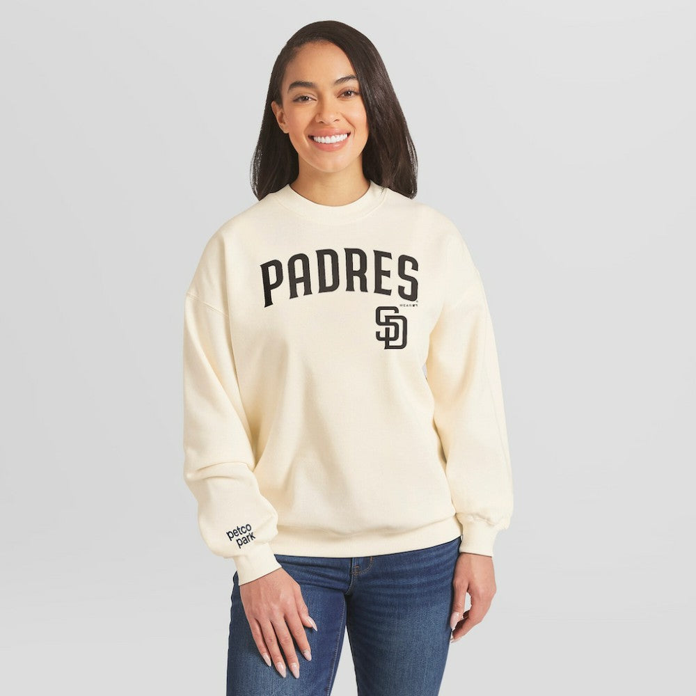 San Diego Padres WEAR by Erin Andrews Women's Heavyweight Crew Neck Sweatshirt Sale