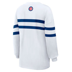 Chicago Cubs WEAR by Erin Andrews Women's Oversized Long Sleeve Striped T-Shirt Lifestyle
