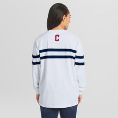 Cleveland Guardians WEAR by Erin Andrews Women's Oversized Long Sleeve Striped T-Shirt Lifestyle