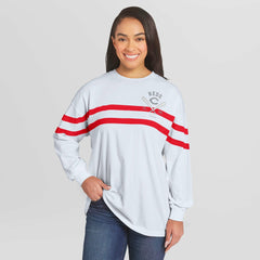 Cincinnati Reds WEAR by Erin Andrews Women's Oversized Long Sleeve Striped T-Shirt Clearance