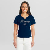 Atlanta Braves WEAR by Erin Andrews Women's Notch Neck Cropped T-Shirt Lifestyle