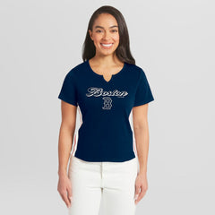 Boston Red Sox WEAR by Erin Andrews Women's Notch Neck Cropped T-Shirt Clearance