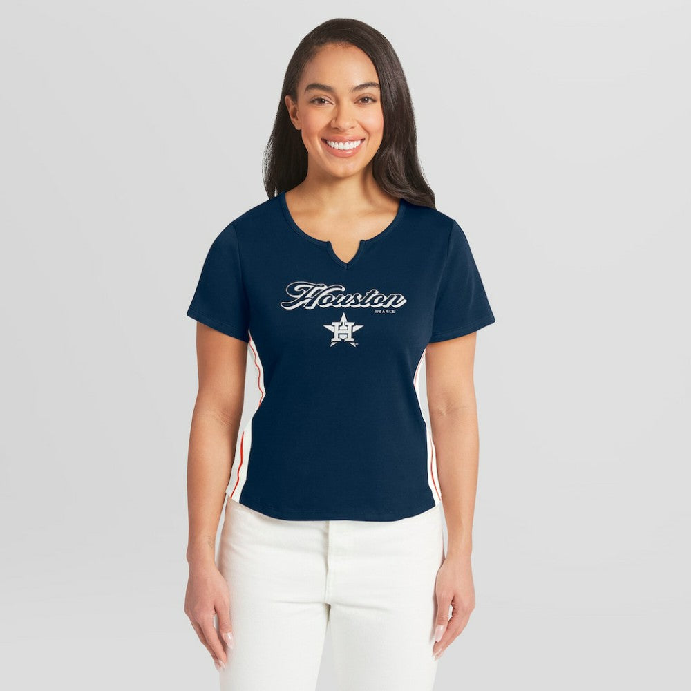Houston Astros WEAR by Erin Andrews Women's Notch Neck Cropped T-Shirt discount