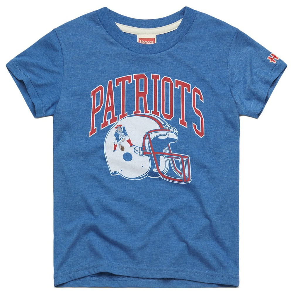 New England Patriots Homage Youth Helmet Retro Tri-Blend T-Shirt Royal - NFL