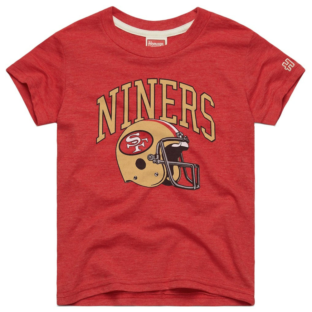 San Francisco 49ers Homage Youth Helmet Retro Tri-Blend T-Shirt Scarlet - NFL