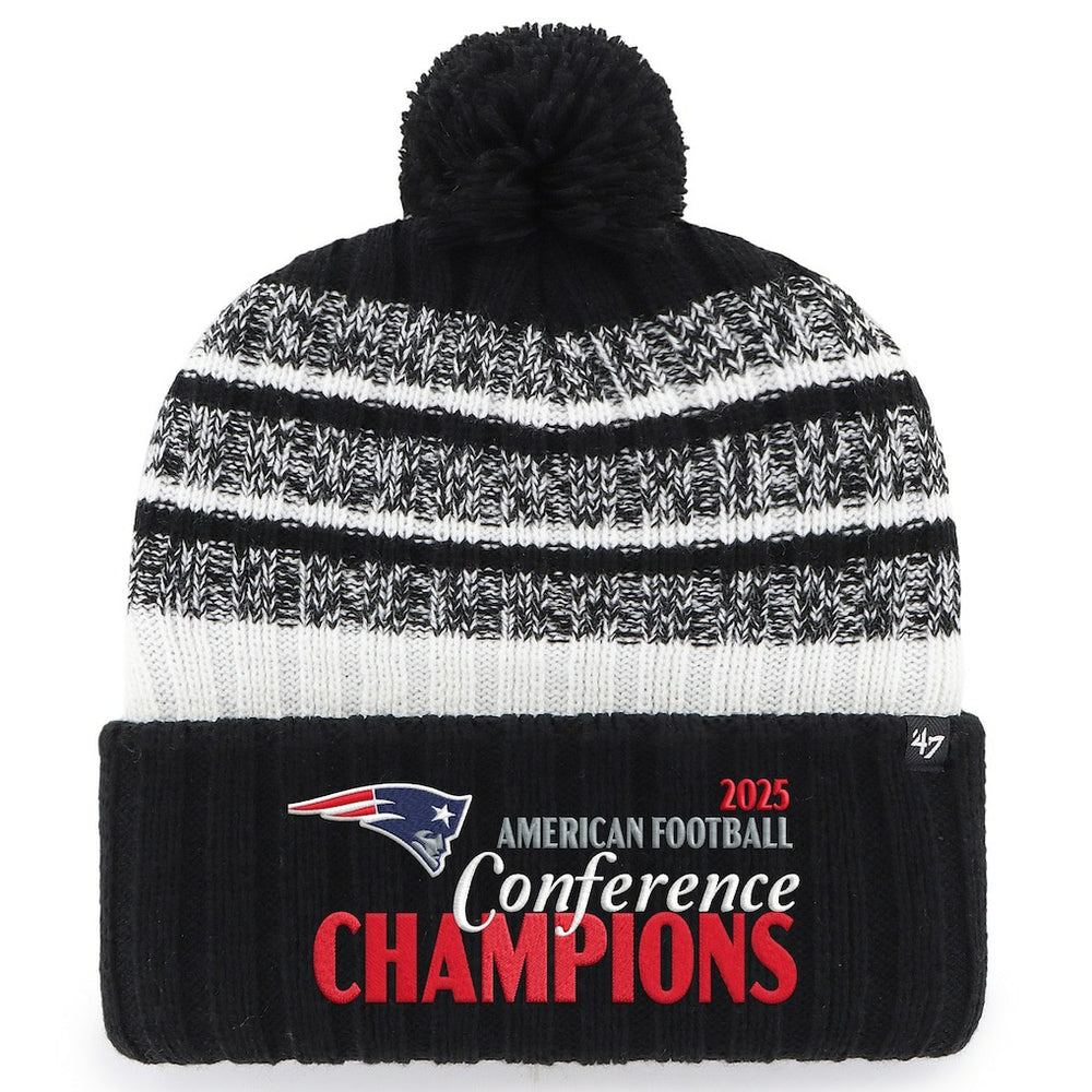 New England Patriots '47 2025 AFC Champions Tavern Cuffed Knit Hat with Pom Black - NFL