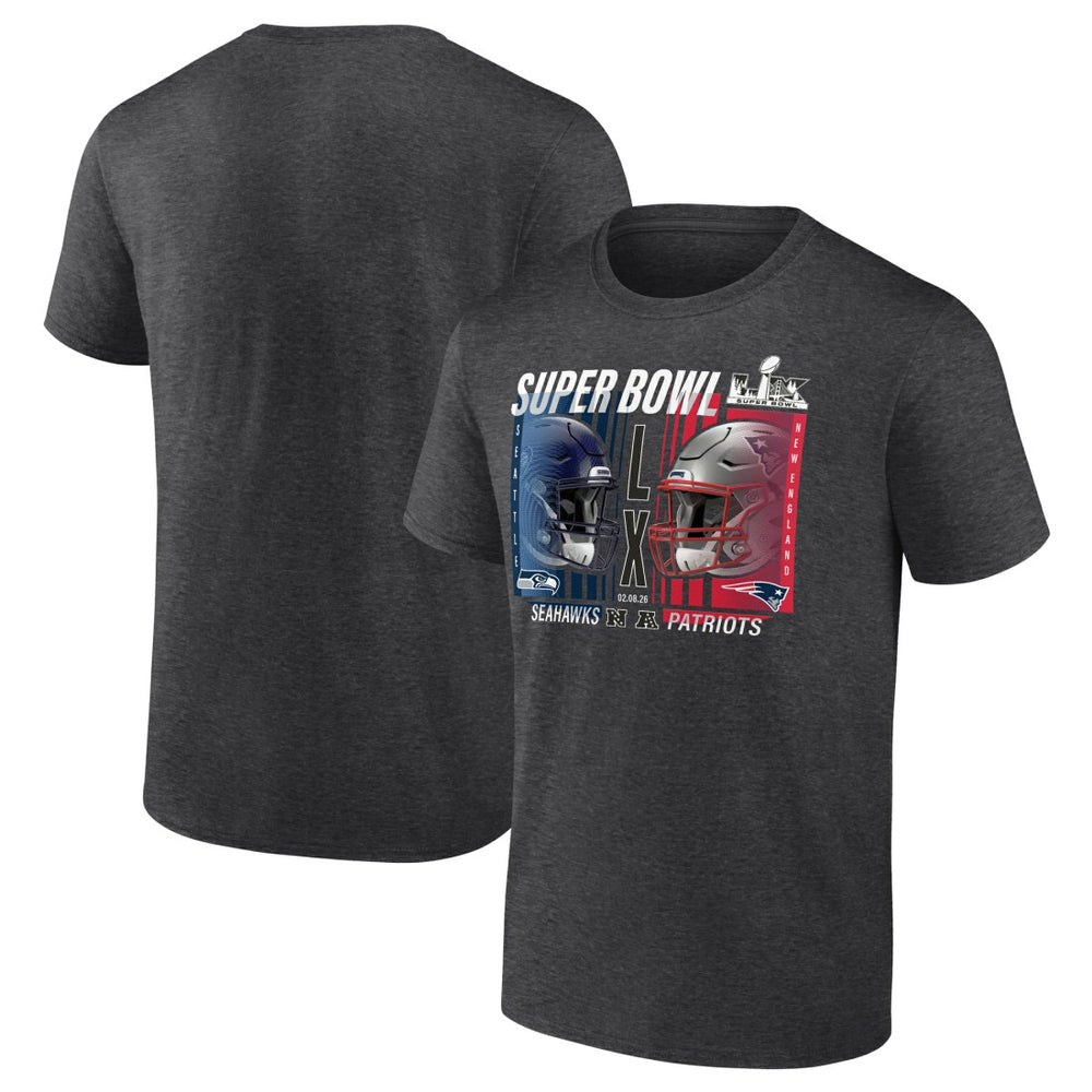 New England Patriots vs. Seattle Seahawks Super Bowl LX Big & Tall Final Battle Dueling T-Shirt Heather Charcoal - Fanatics