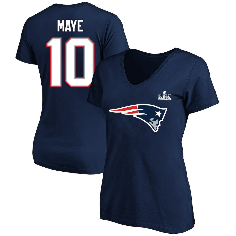 Drake Maye New England Patriots Women's Super Bowl LX Patch Plus Size Name & Number V-Neck T-Shirt Navy - Fanatics