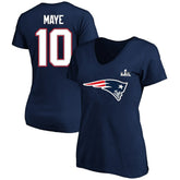 Drake Maye New England Patriots Women's Super Bowl LX Patch Plus Size Name & Number V-Neck T-Shirt Navy - Fanatics