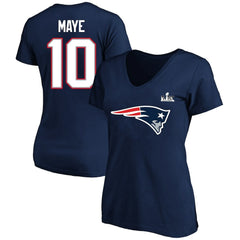 Drake Maye New England Patriots Women's Super Bowl LX Patch Plus Size Name & Number V-Neck T-Shirt Navy - Fanatics