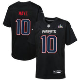 Drake Maye New England Patriots Youth Super Bowl LX Patch Carbon Fashion Game Jersey Black - Nike