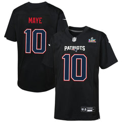 Drake Maye New England Patriots Youth Super Bowl LX Patch Carbon Fashion Game Jersey Black - Nike