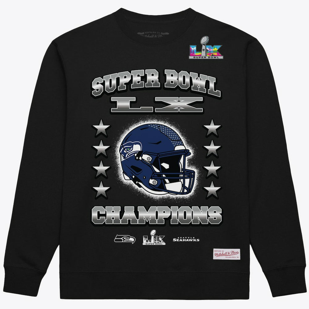 Seattle Seahawks Super Bowl LX Champions Helmet Sweatshirt Black - Mitchell & Ness