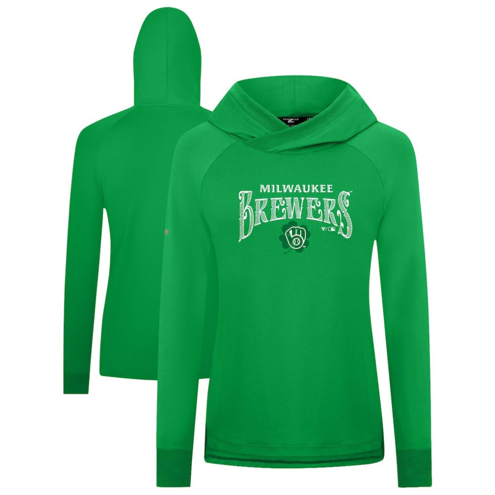 Milwaukee Brewers Levelwear Women's St. Patrick's Day Slender Raglan Hoodie On Sale