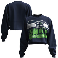 Seattle Seahawks Spirit Jersey Women's Super Bowl LX Champions Cropped Long Sleeve T-Shirt College Navy - NFL