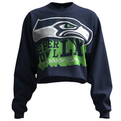Seattle Seahawks Spirit Jersey Women's Super Bowl LX Champions Cropped Long Sleeve T-Shirt College Navy - NFL
