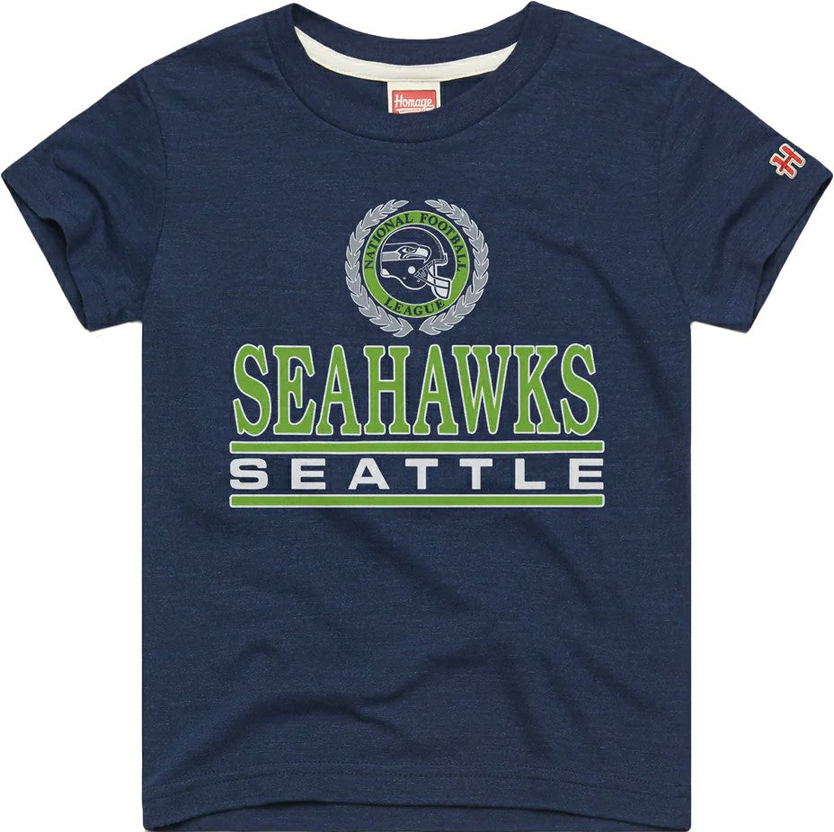 Seattle Seahawks Homage Youth Crest Tri-Blend T-Shirt College Navy - NFL