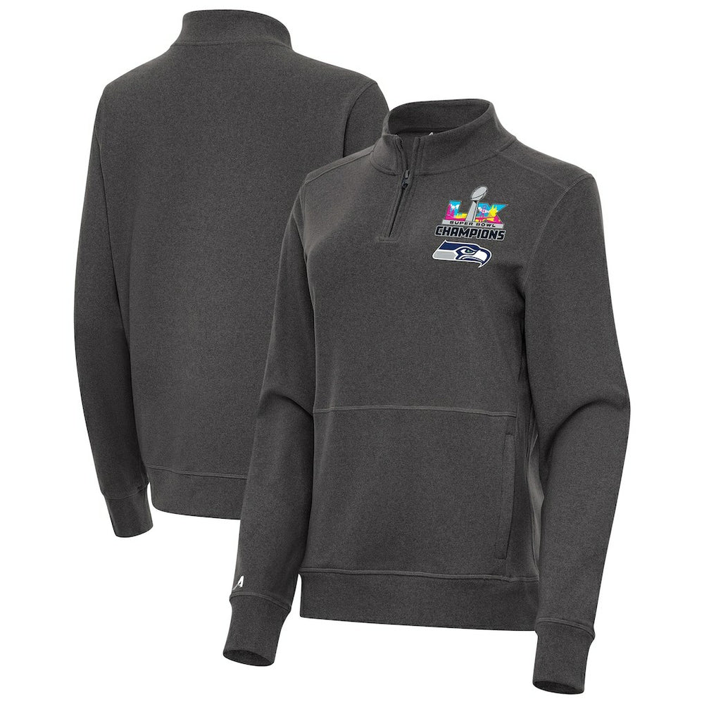 Seattle Seahawks Antigua Women's Super Bowl LX Champions Crush Quarter-Zip Pullover Charcoal - NFL