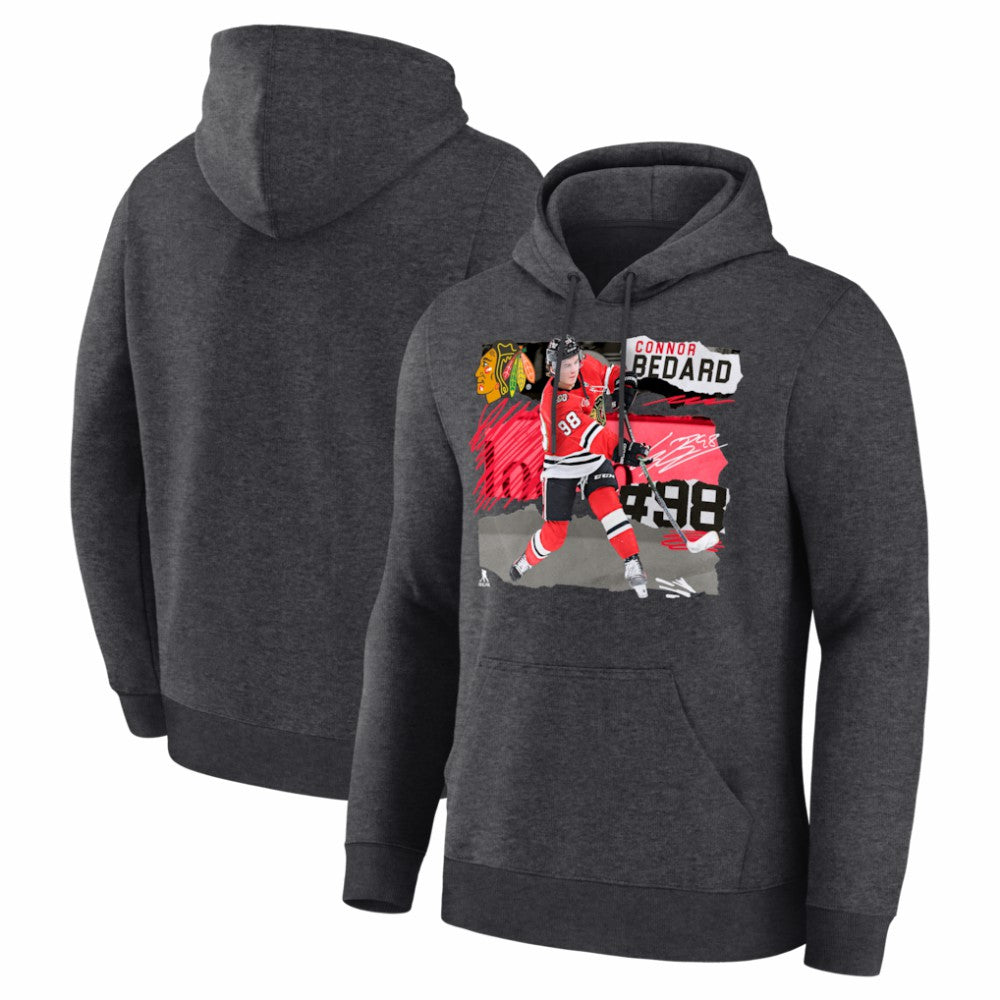 Connor Bedard Chicago Blackhawks Fresh Ice Hoodie Charcoal