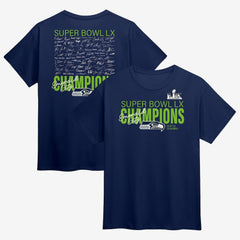 Seattle Seahawks Super Bowl LX Champions Big & Tall Autograph Signing Roster T-Shirt College Navy - Fanatics