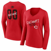 Cincinnati Reds Women's Hustle Personalized Name & Number Long Sleeve V-Neck T-Shirt discount