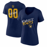 Milwaukee Brewers Women's Hustle Personalized Name & Number V-Neck T-Shirt Sale