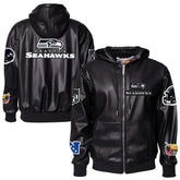 Seattle Seahawks Jeff Hamilton Vegan Leather Full-Zip Hooded Jacket Black - NFL