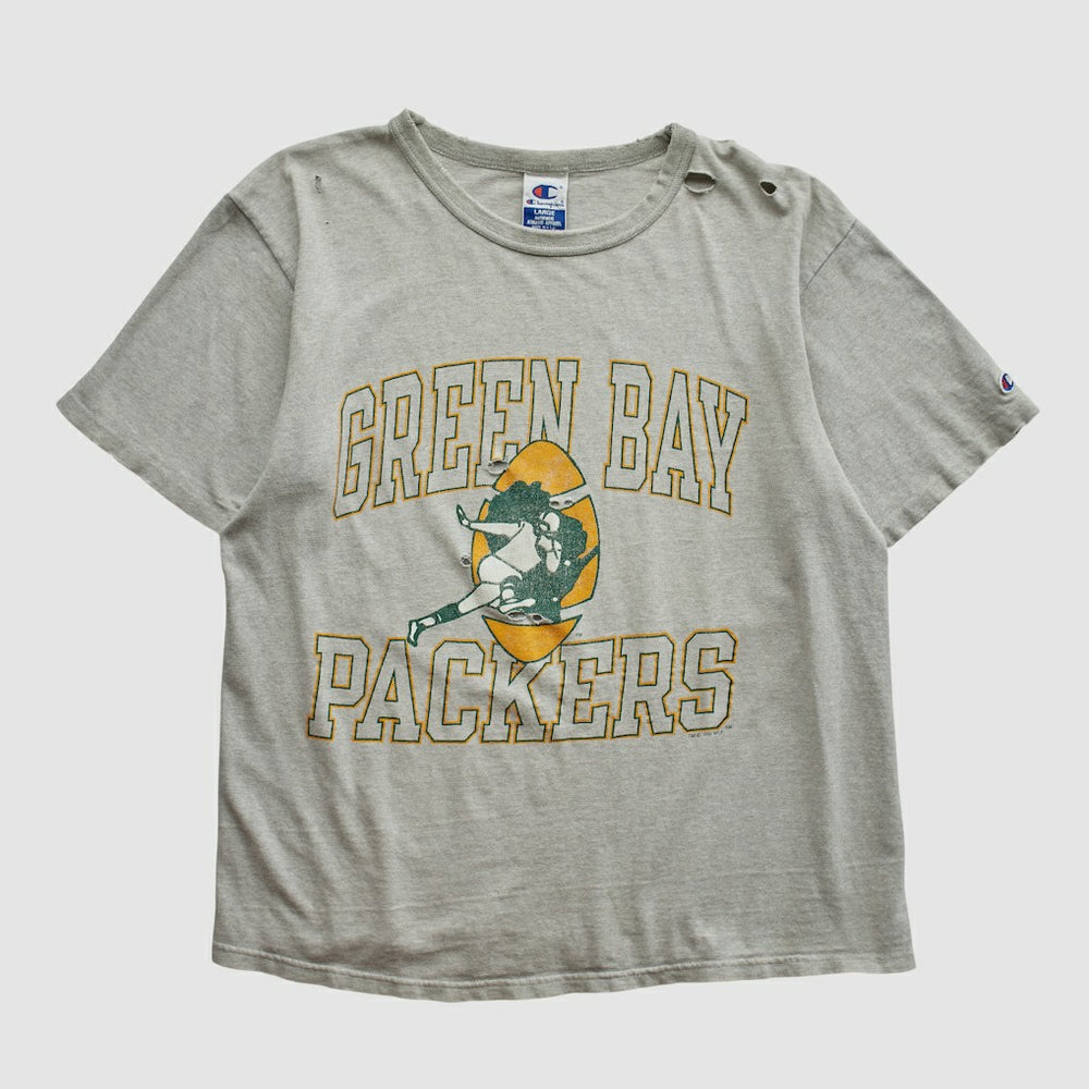 Green Bay Packers Champion 90s T-shirt Heather Gray Vintage - Fanatics