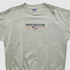 Denver Broncos Majestic 2000s Pullover Sweatshirt Heather Gray Vintage - Fanatics