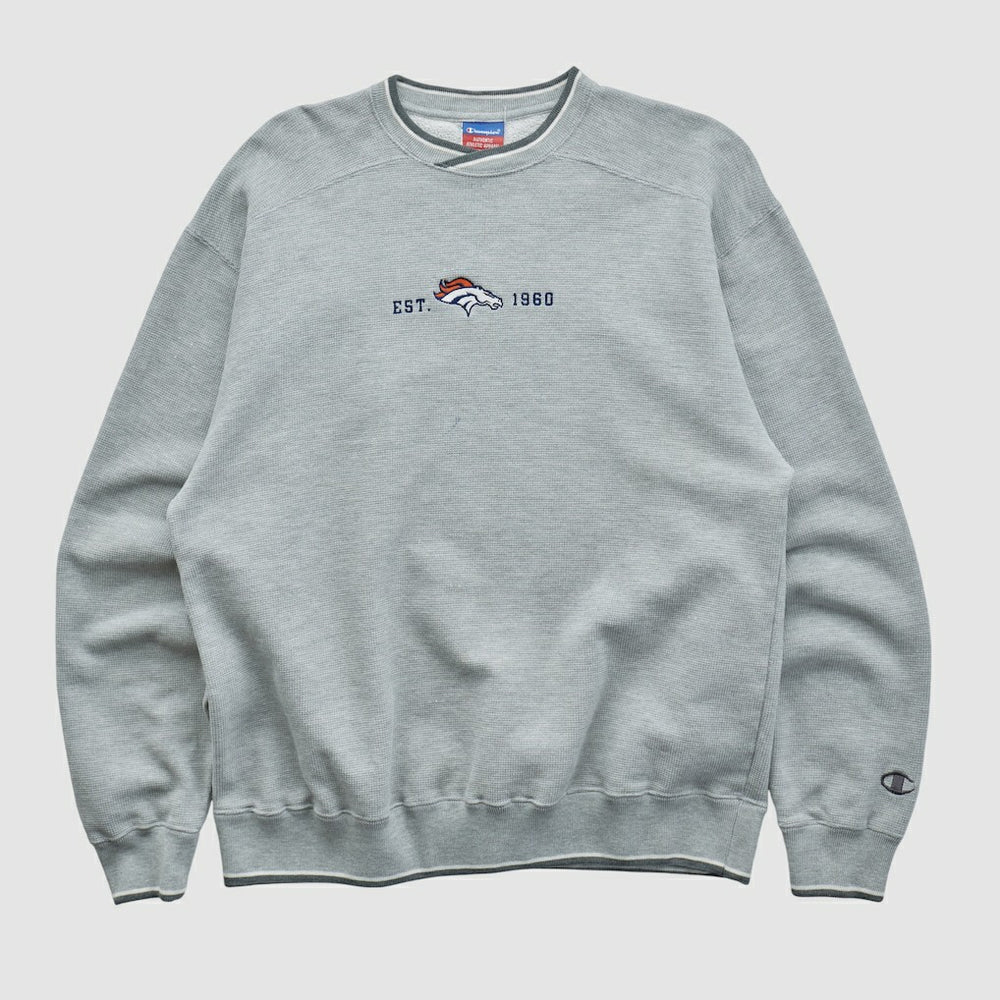 Denver Broncos Champion 2000s Pullover Sweatshirt Heather Gray Vintage - Fanatics