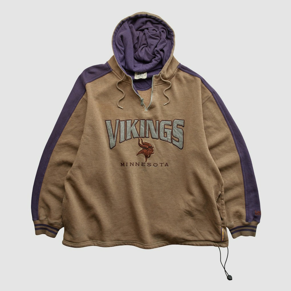 Minnesota Vikings Lee Sport 90s Hooded 1/4 Zip Sweatshirt Clay Vintage - Fanatics