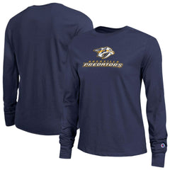 Nashville Predators - Champion Women's Wordmark Lockup Long Sleeve T-Shirt Navy