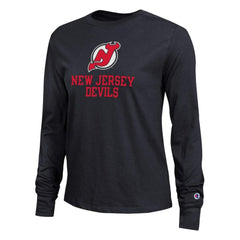 New Jersey Devils - Champion Women's Wordmark Lockup Long Sleeve T-Shirt Black