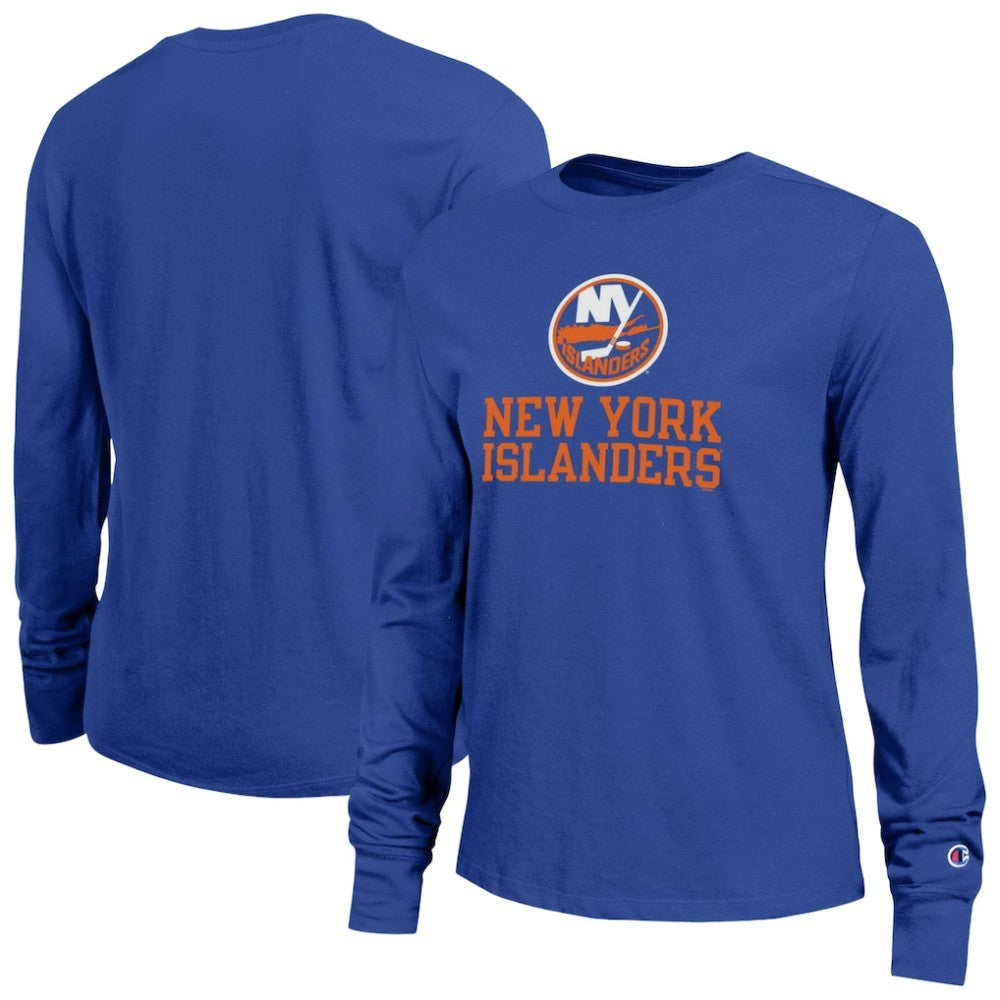 New York Islanders - Champion Women's Wordmark Lockup Long Sleeve T-Shirt Royal