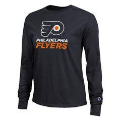 Philadelphia Flyers - Champion Women's Wordmark Lockup Long Sleeve T-Shirt Black