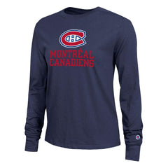 Montreal Canadiens - Champion Women's Wordmark Lockup Long Sleeve T-Shirt Navy