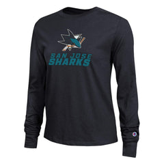 San Jose Sharks - Champion Women's Wordmark Lockup Long Sleeve T-Shirt Black