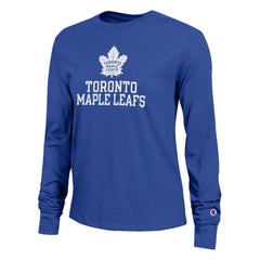 Toronto Maple Leafs - Champion Women's Wordmark Lockup Long Sleeve T-Shirt Royal