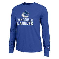 Vancouver Canucks - Champion Women's Wordmark Lockup Long Sleeve T-Shirt Royal