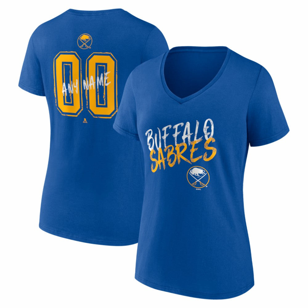 Buffalo Sabres - Women's Hustle Personalized Name & Number V-Neck T-Shirt Royal
