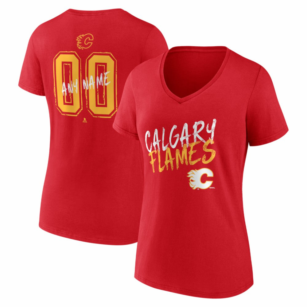 Calgary Flames - Women's Hustle Personalized Name & Number V-Neck T-Shirt Red