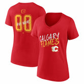Calgary Flames - Women's Hustle Personalized Name & Number V-Neck T-Shirt Red