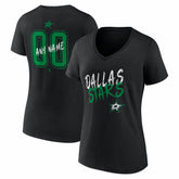 Dallas Stars - Women's Hustle Personalized Name & Number V-Neck T-Shirt Black
