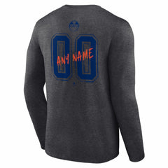 Edmonton Oilers - Hustle Personalized Name & Number Long Sleeve T-Shirt Charcoal